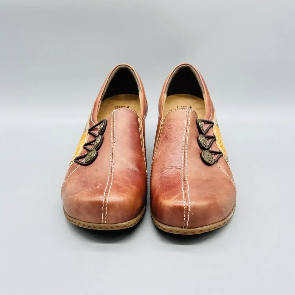 Spring Step L'Artiste Shoes Womens 5 Brown Leather Wedge Clogs Slip On Comfort